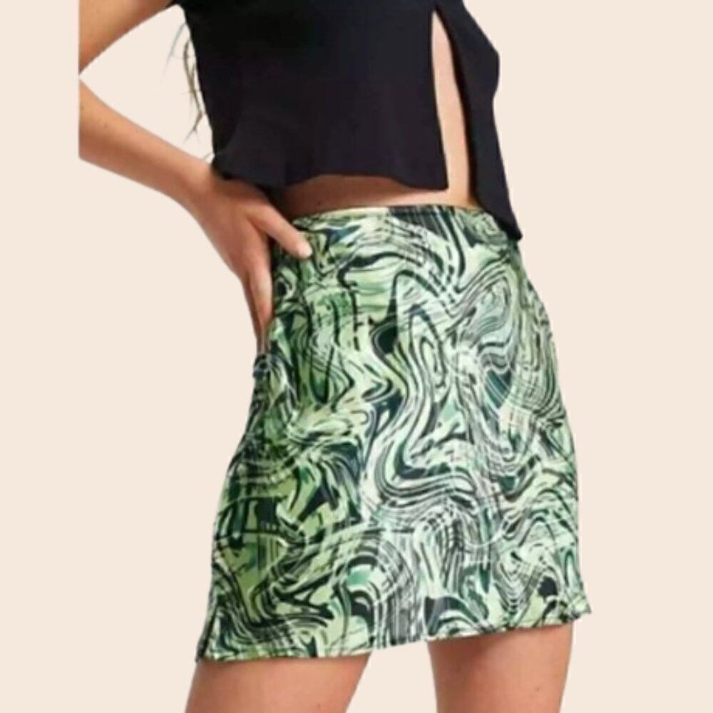Topshop Green 70s Wave Mini Skirt Size 2